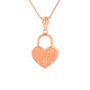 Solid Gold Swirl Heart Padlock Pendant Necklace (Available in Yellow/Rose/White Gold)