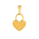 Solid Gold Swirl Heart Padlock Pendant Necklace (Available in Yellow/Rose/White Gold)