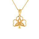 Solid Yellow Gold Triquetra Irish Celtic Clover Pendant Necklace