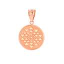Solid Yellow Gold Yantra Tantric Indian Yoga Disc Circle Pendant Necklace