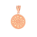 Solid Rose Gold Yantra Tantric Indian Yoga Disc Circle Pendant Necklace