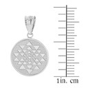 Solid White Gold Yantra Tantric Indian Yoga Disc Circle Pendant Necklace