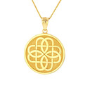 Solid Yellow Gold Celtic Knot Flower Medallion Pendant Necklace