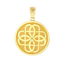 Solid Yellow Gold Celtic Knot Flower Medallion Pendant Necklace