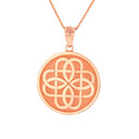 Solid Rose Gold Celtic Knot Flower Medallion Pendant Necklace