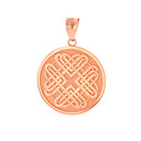 Solid Rose Gold Celtic Quaternary Heart Knot Medallion Pendant Necklace