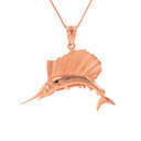 Solid Rose Gold Marlin Swordfish Pendant Necklace