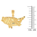 Solid Yellow Gold Diamond Cut  Big Game Fishing Bass Fish Pendant Necklace