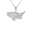 .925 Sterling Silver Diamond Cut  Big Game Fishing Bass Fish Pendant Necklace