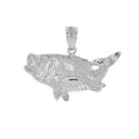 .925 Sterling Silver Diamond Cut  Big Game Fishing Bass Fish Pendant Necklace