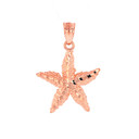 Solid Gold Diamond Cut Starfish Sea Star Pendant Necklace (Available in Yellow/Rose/White Gold)