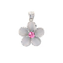 .925 Sterling Silver Hawaiian Plumeria Flower Pink Cubic Zirconia Pendant
