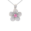 .925 Sterling Silver Hawaiian Plumeria Flower Pink Cubic Zirconia Pendant Necklace