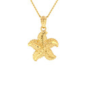Solid Yellow Gold Diamond Cut Ocean Starfish Pendant Necklace