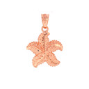 Solid Rose Gold Diamond Cut Ocean Starfish Pendant Necklace