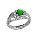 White Gold Lab Created Emerald Beaded Celtic Trinity Knot Engagement/Promise Ring