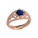 Rose Gold Lab Created Sapphire Beaded Celtic Trinity Knot Engagement/Promise Ring