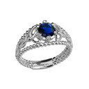 Sterling Silver Lab Created Sapphire Beaded Celtic Trinity Knot Engagement/Promise Ring