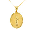 Solid Yellow Gold Jesus The Good Shepherd Cuban Link Frame Medallion Pendant Necklace 1.28" (  32 mm)