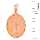 Solid Rose Gold Jesus The Good Shepherd Cuban Link Frame Medallion Pendant Necklace 1.28" (  32 mm)