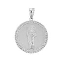 Solid White Gold Jesus The Good Shepherd Cuban Link Circle Frame Medallion Pendant Necklace 1.34 " (34 mm)