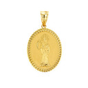 Solid Yellow Gold Santa Muerte Cuban Link Frame Medallion Pendant Necklace 1.28" (  32 mm)