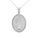 Solid White Gold Santa Muerte Cuban Link Frame Medallion Pendant Necklace 1.28" (  32 mm)