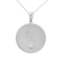 Solid White Gold Santa Muerte Cuban Link Frame Medallion Pendant Necklace  1.34 " (34 mm)