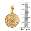 Solid Yellow Gold  Lucky Charms Amulet Good Luck Disc Medallion Pendant Necklace