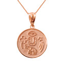 Solid Rose Gold Lucky Charms Amulet Good Luck Disc Medallion Pendant Necklace