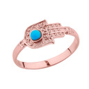 Rose Gold Turquoise Stone Hamsa Hand Ring