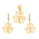 14K Solid Gold Celtic Trinity Knot Shamrock Pendant Earring Set(Available in Yellow/Rose/White Gold)