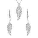 Sterling Silver Bohemia Boho Feather Pendant Earring Set