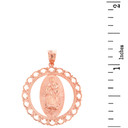 Solid Rose Gold Scalloped Edge Frame Openwork Our Lady of Guadalupe Pendant Necklace 1.24" ( 31 mm)