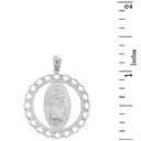 Solid White Gold Scalloped Edge Frame Openwork Our Lady of Guadalupe Pendant Necklace 1.24" ( 31 mm)