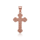 Solid Yellow Gold Greek Orthodox Floral Rose Cross  Pendant Necklace (Available in Yellow/Rose/White)