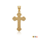 Solid Yellow Gold Greek Orthodox Floral Rose Cross  Pendant Necklace (Available in Yellow/Rose/White)