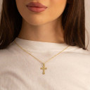 Solid Yellow Gold Greek Orthodox Floral Rose Cross  Pendant Necklace (Available in Yellow/Rose/White)