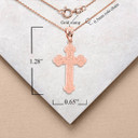 Rose Gold Greek Orthodox Floral Rose Cross Pendant Necklace with Measurement