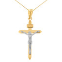 Solid Gold Catholic  INRI Jesus  of Nazareth Crucifix Pendant Necklace  1.62" (41 mm) (Available in Yellow, Rose, White, Two-tone Rose & Two-tone Yellow)