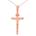 Solid Gold Catholic  INRI Jesus  of Nazareth Crucifix Pendant Necklace  1.62" (41 mm) (Available in Yellow, Rose, White, Two-tone Rose & Two-tone Yellow)