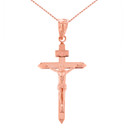 Solid Rose Gold Catholic  INRI Jesus  of Nazareth Crucifix Pendant Necklace  1.62" (41 mm)