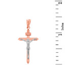 Two Tone Solid Rose Gold Catholic  INRI Jesus of Nazareth Crucifix Pendant Necklace  1.41" ( 35 mm)