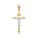 Solid Gold Catholic INRI Jesus Of Nazareth Crucifix Pendant Necklace 1.18" (Available In Yellow/Rose/White /Two Tone Gold)