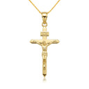 Solid Gold Catholic INRI Jesus Of Nazareth Crucifix Pendant Necklace 1.18" (Available In Yellow/Rose/White /Two Tone Gold)