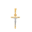 Two Tone Solid Yellow Gold Catholic INRI Jesus of Nazareth Crucifix Pendant Necklace 1.18" ( 29 mm)