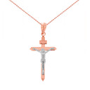 Two Tone Solid Rose Gold Catholic INRI Jesus of Nazareth Crucifix Pendant Necklace 1.18" ( 29 mm)