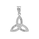 Solid White Gold Diamond Celtic Trinity Knot Pendant Necklace