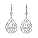 Solid Gold Filigree Swirl Heart Teardrop Drop Earring Set(Available in Yellow/Rose/White Gold)