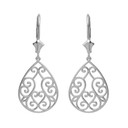Solid Gold Filigree Swirl Heart Teardrop Drop Earring Set(Available in Yellow/Rose/White Gold)